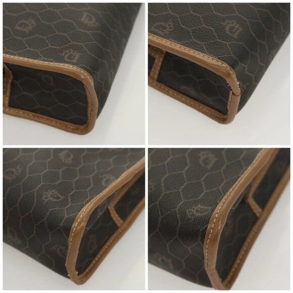 Christian Dior Honeycomb Canvas Clutch Bag PVC Leather Black gold Auth - Picture 16 of 16